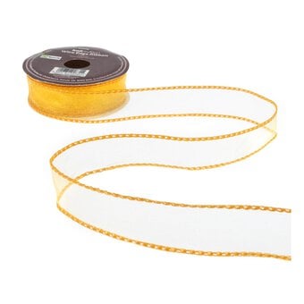 Bright Gold Wire Edge Organza Ribbon 25mm x 3m image number 2