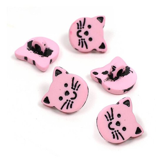 Hemline Pink Novelty Cat Button 5 Pack image number 1