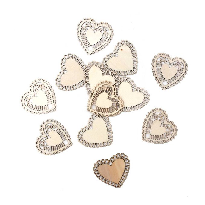 Wooden Heart Embellishments 12 Pack