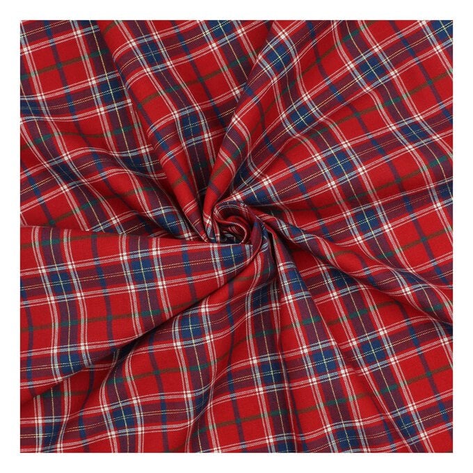 Red and Green Check Tartan Cotton Fabric by the Metre image number 1