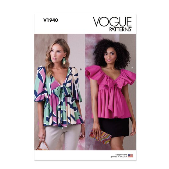 Vogue Women's Tops Sewing Pattern V1940 (A5 6-14) image number 1