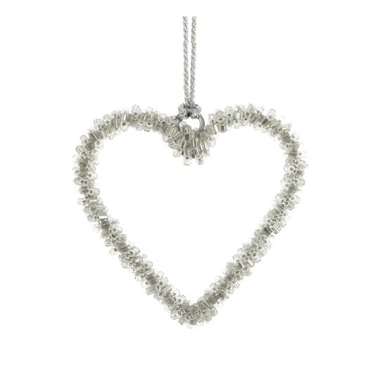 Silver Beaded Hanging Heart 6cm image number 1