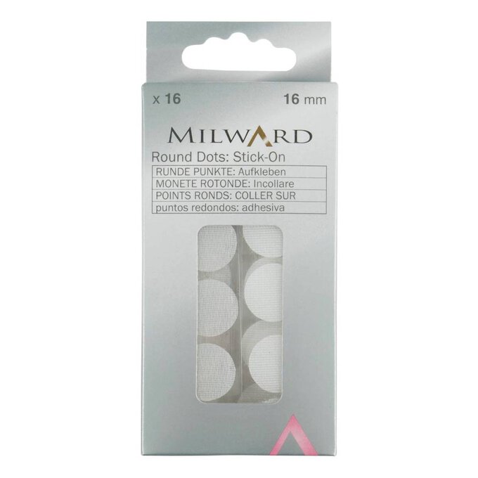 Milward White Stick-On Hoop and Loop Round Dots 16mm 16 Pack