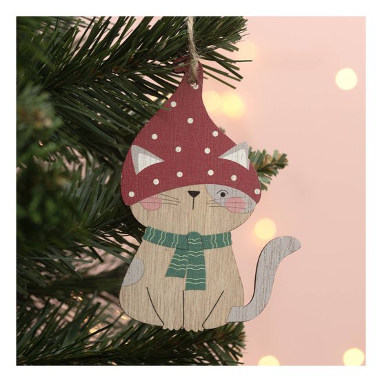 Hanging Wooden Cat Decoration 11cm image number 1