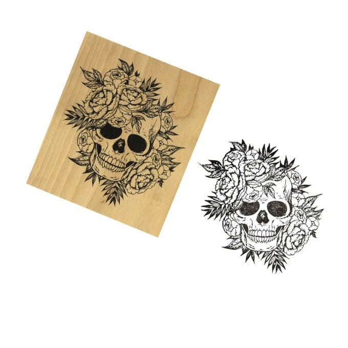 Floral Skull Wooden Stamp 8cm x 10cm image number 1