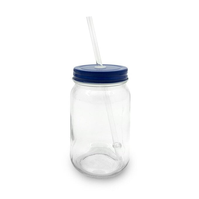 Blue Glass Drinking Jar with a Straw image number 1