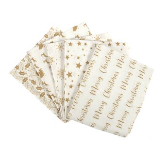 White and Gold Christmas Fat Quarters 5 Pack