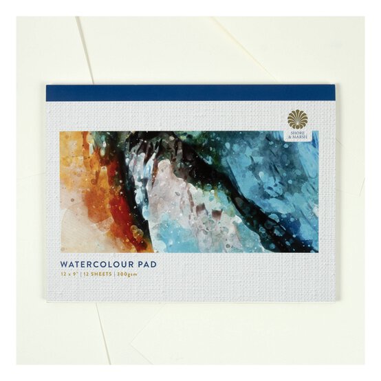 Shore & Marsh Hot Pressed Watercolour Pad 12 x 9 Inches 12 Sheets