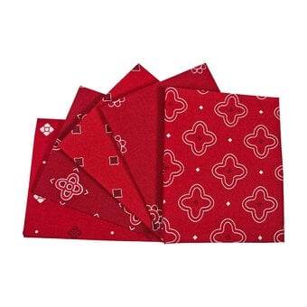 Red Floral Geometric Cotton Fat Quarters 5 Pack