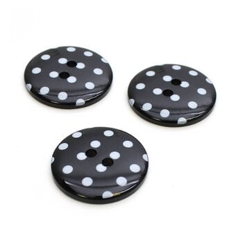 Hemline Black Novelty Spotty Button 3 Pack