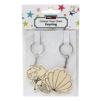 Colour Your Own Mermaid and Shell Wooden Keyring 2 Pack