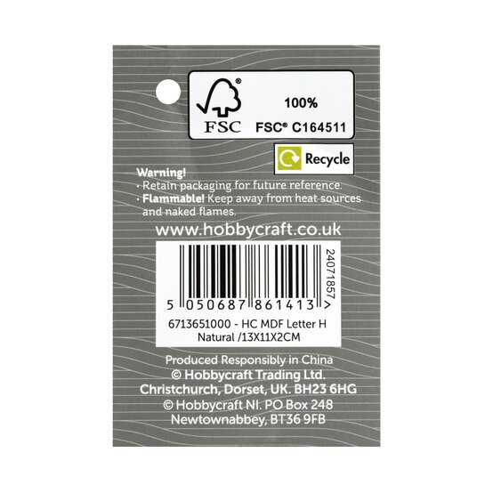 MDF Wooden Letter H 13cm image number 5