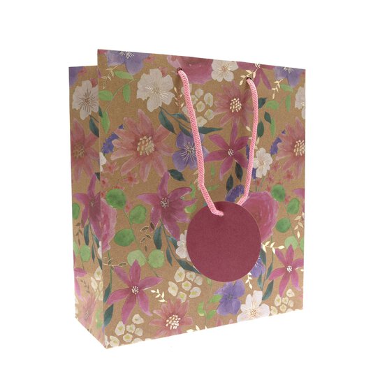 Kraft Floral Print Gift Bag 21.5cm x 25cm image number 1