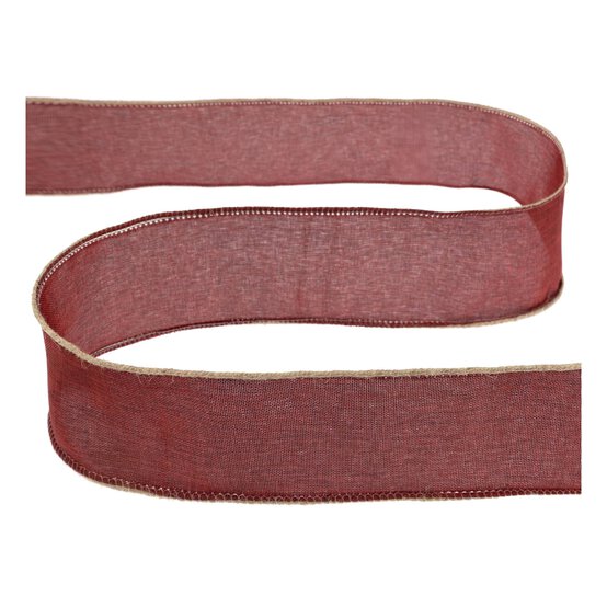 Red and Jute Trim Wire Edge Ribbon 63mm x 3m image number 2