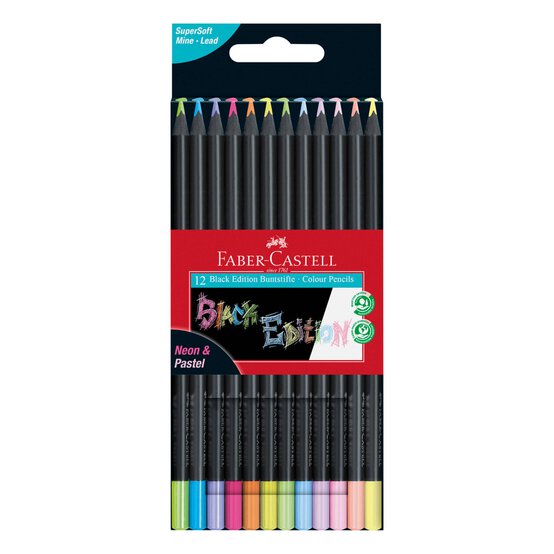 Faber-Castell Neon and Pastel Black Edition Colour Pencils 12 Pack  image number 1