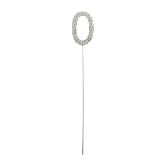 Whisk Silver Diamante Number 0 Cake Topper