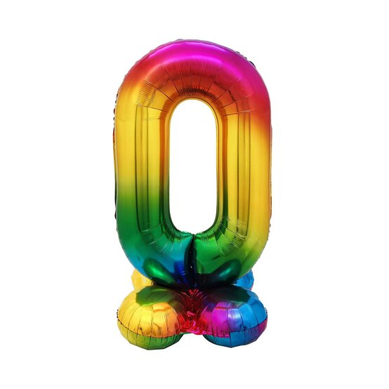 Standing Multicoloured Number 0 Balloon 90cm image number 1