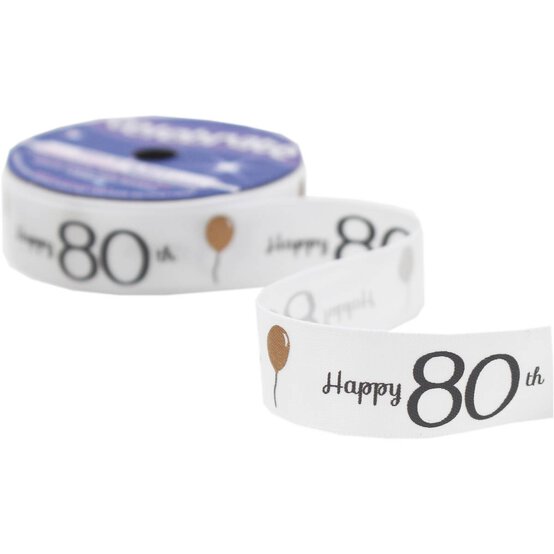 Happy 80th Satin Ribbon 16mm x 4m image number 3