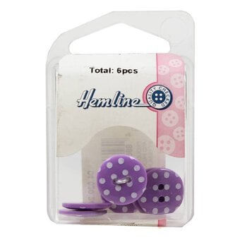 Hemline Lavender Novelty Spotty Button 6 Pack