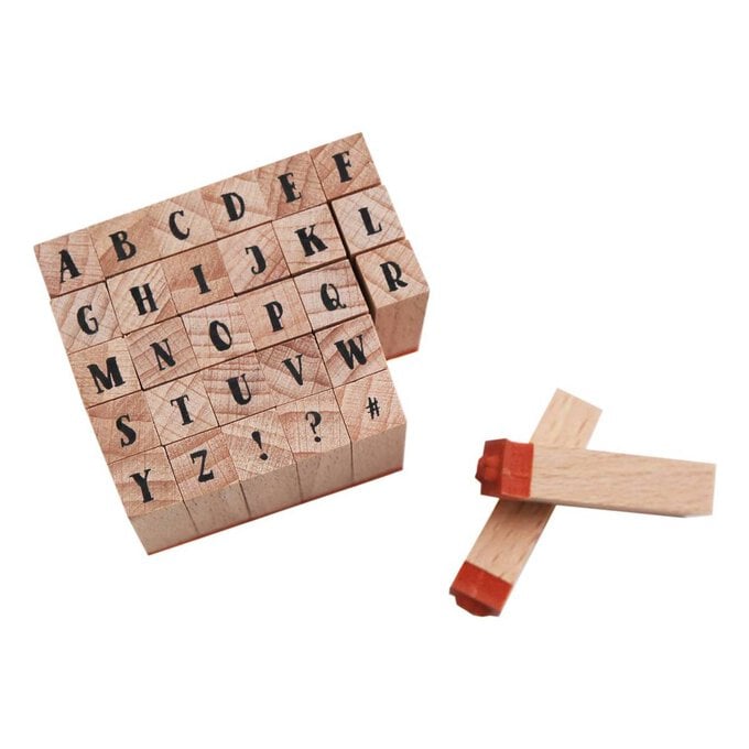 Retro Mini Alphabet Wooden Stamp Set 30 Pieces image number 1