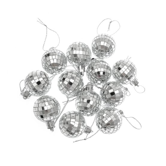 Mini Silver Mirror Ball Decorations 12 Pack image number 3