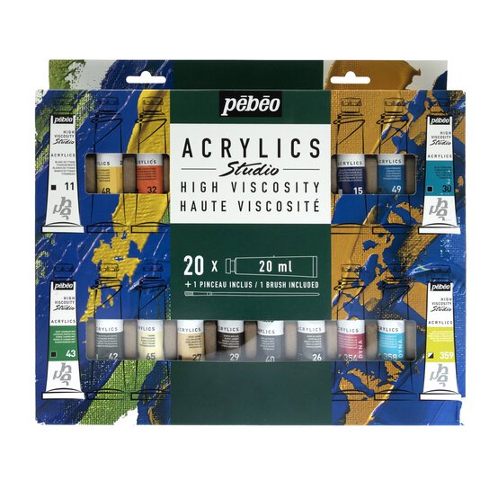Pebeo Acrylic Paint and Brush Set 20 Pack image number 1