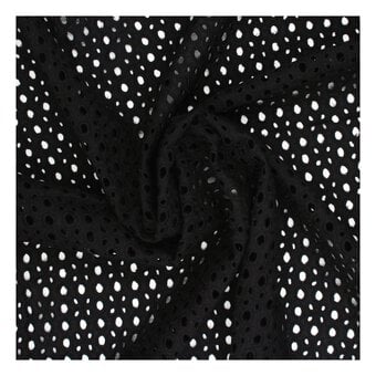 Black Large Broderie Anglaise Fabric by the Metre