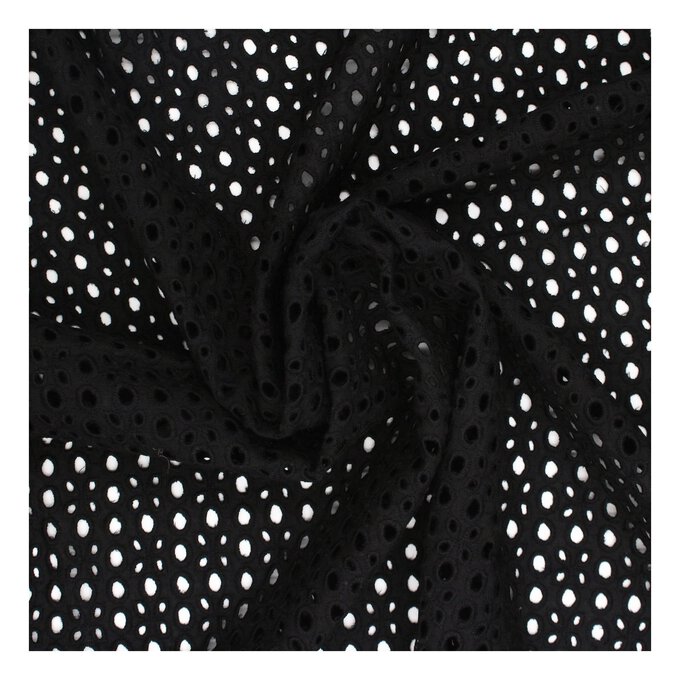 Black Large Broderie Anglaise Fabric by the Metre image number 1