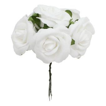 White Foam Roses 6 Pieces