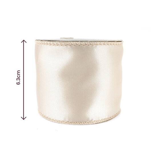 Cream Wire Edge Satin Ribbon 63mm x 3m image number 3