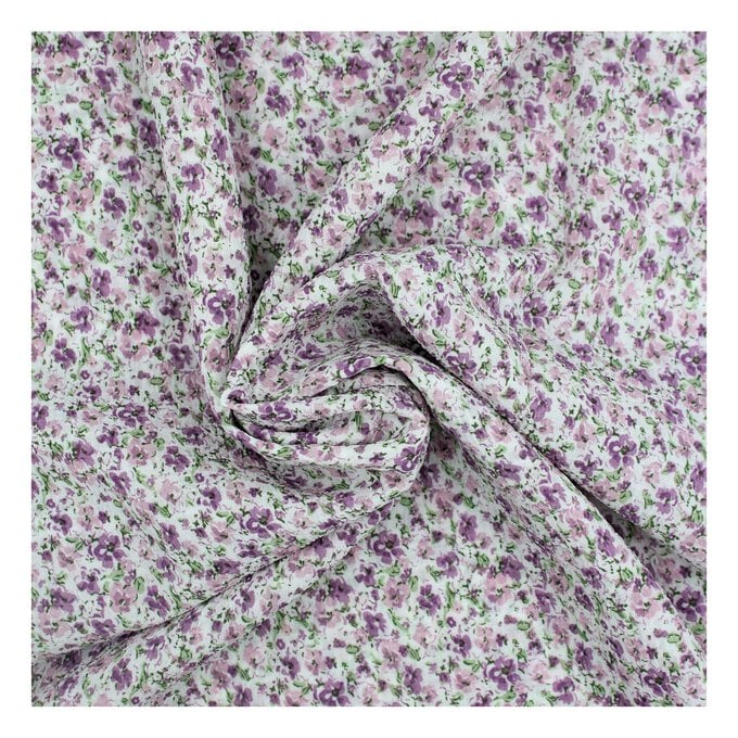 Lilac Ditsy Floral Crinkle Print Fabric by the Metre image number 1