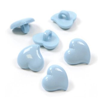Hemline  Baby Blue Novelty Hearts Button 6 Pack