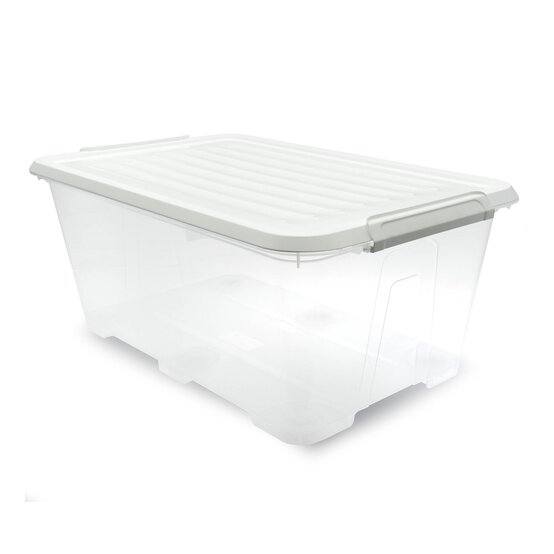 Clear White Storage Box with Wheels 47 Litres image number 1