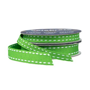 Lime Green Grosgrain Running Stitch Ribbon 9mm x 5m image number 3