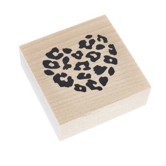 Leopard Heart Wooden Stamp 5cm x 5cm