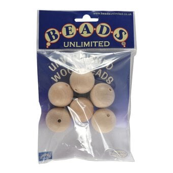 Beads Unlimited Unvarnished Wooden Beads 30mm 6 Pack