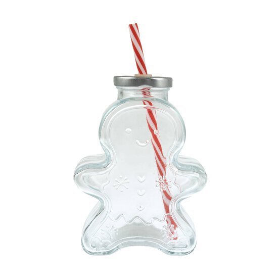 Glass Gingerbread Drinking Jar with Straw image number 2