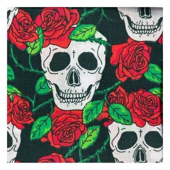 Black Skull Polycotton Fabric by the Metre
