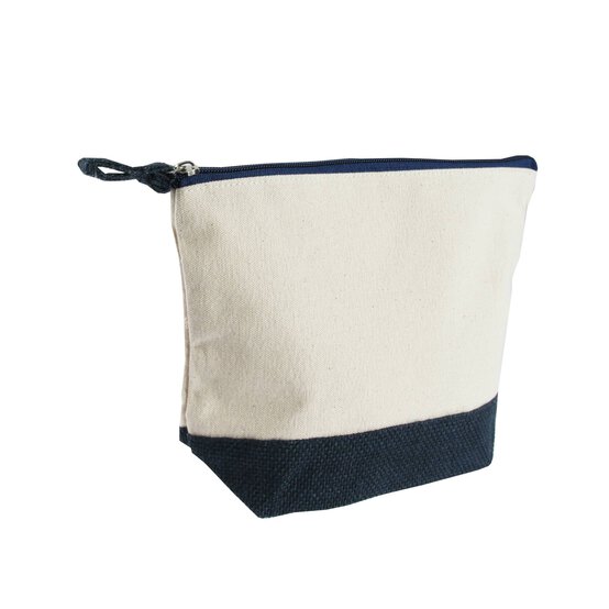 Two-Tone Blue Cotton Zip Pouch 23cm x 16cm x 8cm image number 3