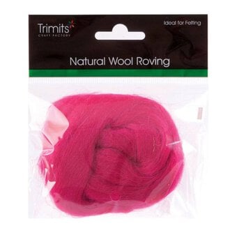 Trimits Bright Pink Natural Wool Roving 10g