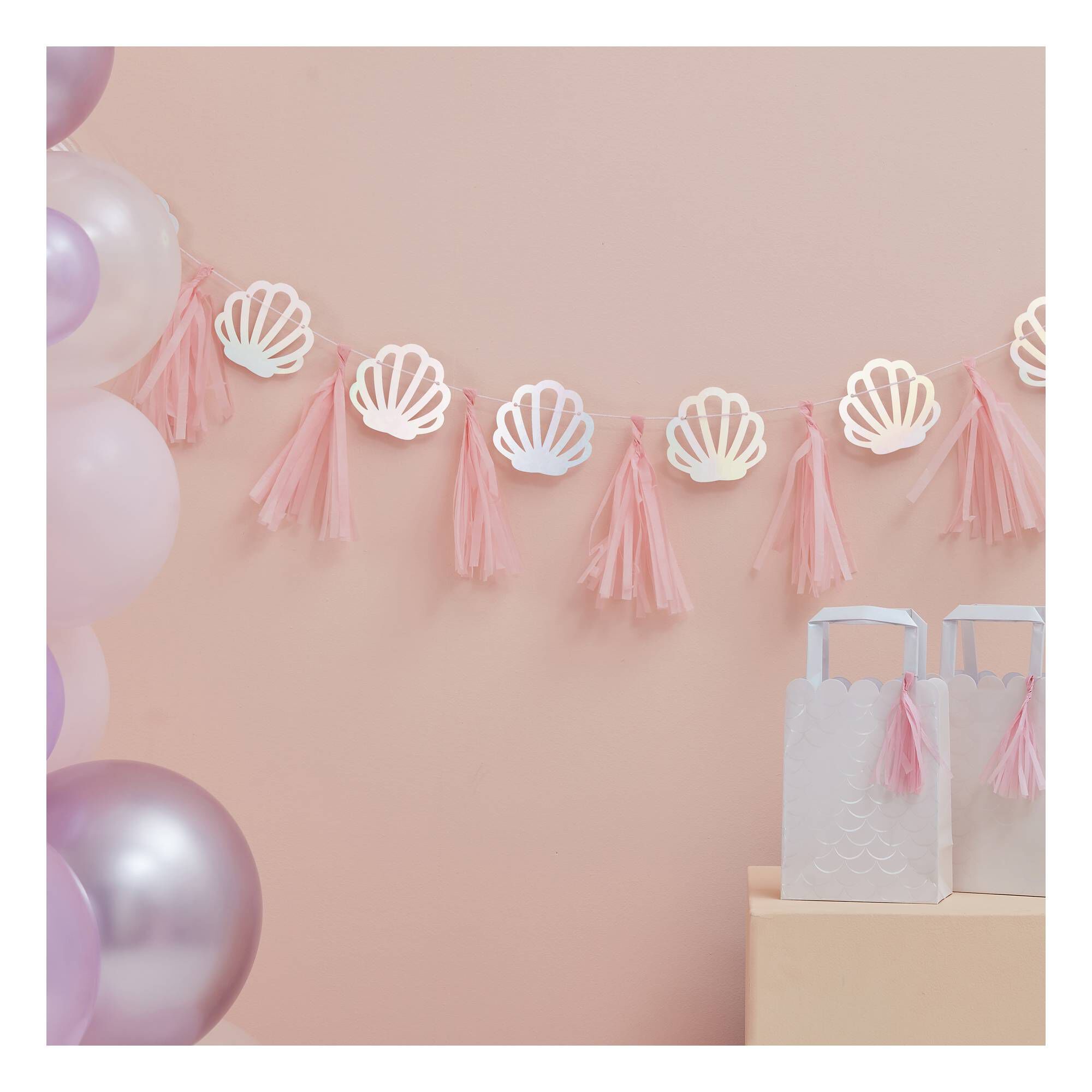 Ginger Ray Pink and Iridescent Shell Tassel Garland 2m Hobbycraft
