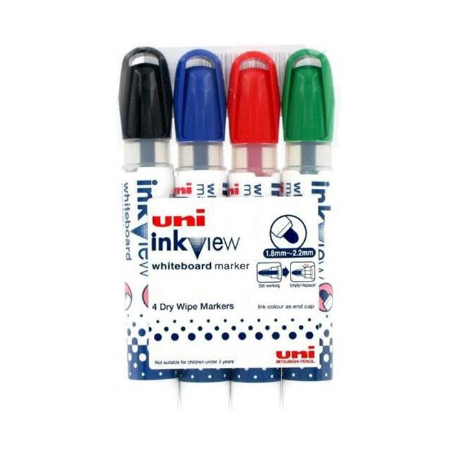 Uni Inkview Whiteboard Dry Wipe Markers 4 Pack image number 1