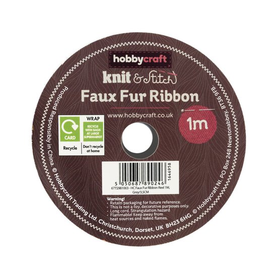 Grey Faux Fur Ribbon 3.5cm x 1m image number 5