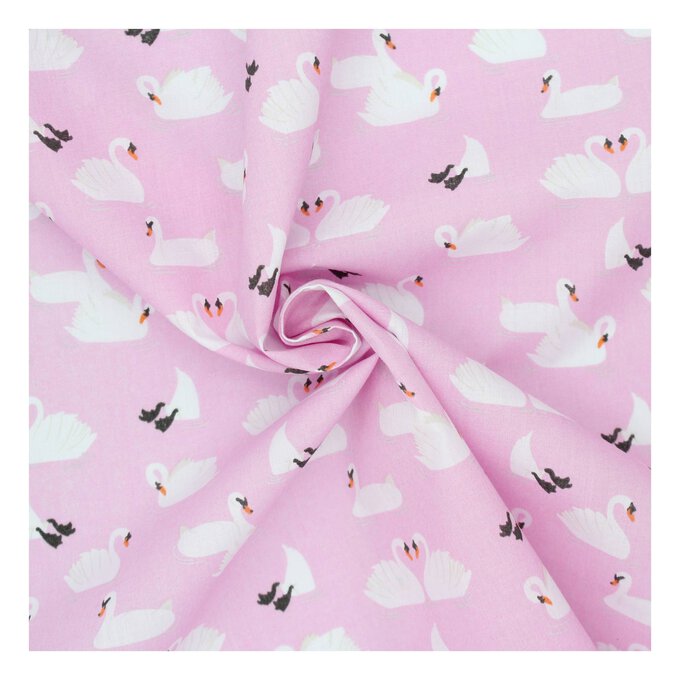 Pink Swan Polycotton Fabric by the Metre image number 1