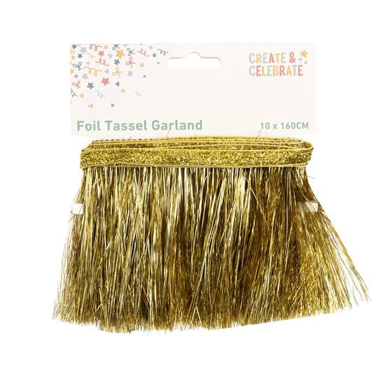 Create & Celebrate Gold Foil Tassel Fringe Garland 1.6m image number 5