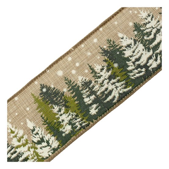 Festive Tree Wire Edge Printed Ribbon 63mm x 3m image number 4