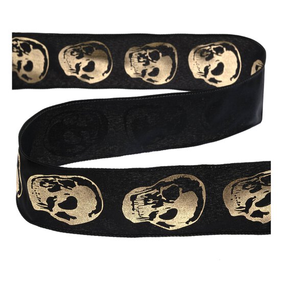 Gold Skull Wire Edge Printed Ribbon 63mm x 3m image number 2