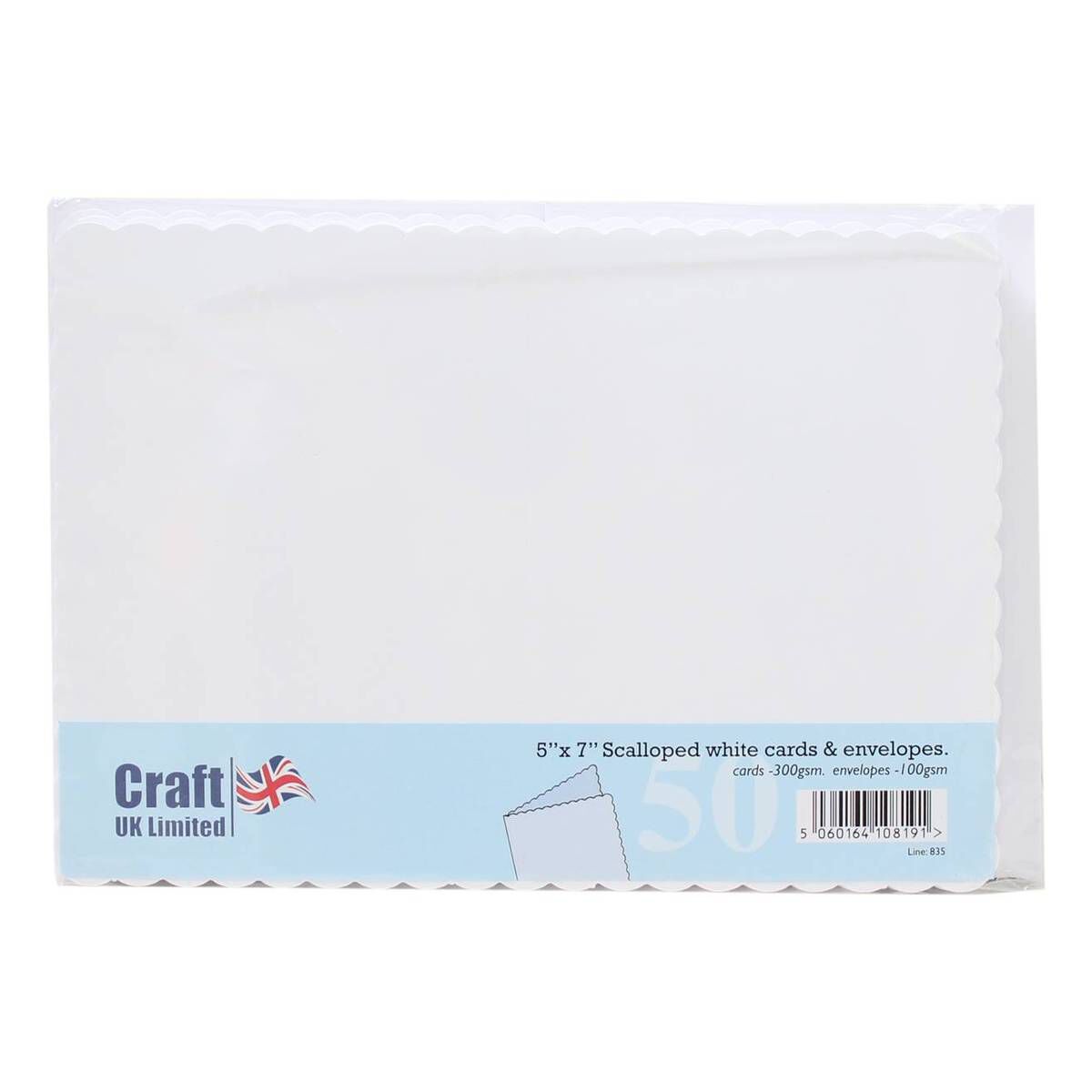 White Scalloped Edge Cards and Envelopes 5 x 7 Inches 50 Pack Hobbycraft