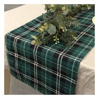 Green Tartan Printed Table Runner 33cm x 1.8m