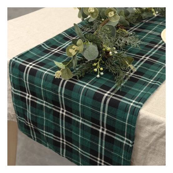 Green Tartan Printed Table Runner 33cm x 1.8m image number 1